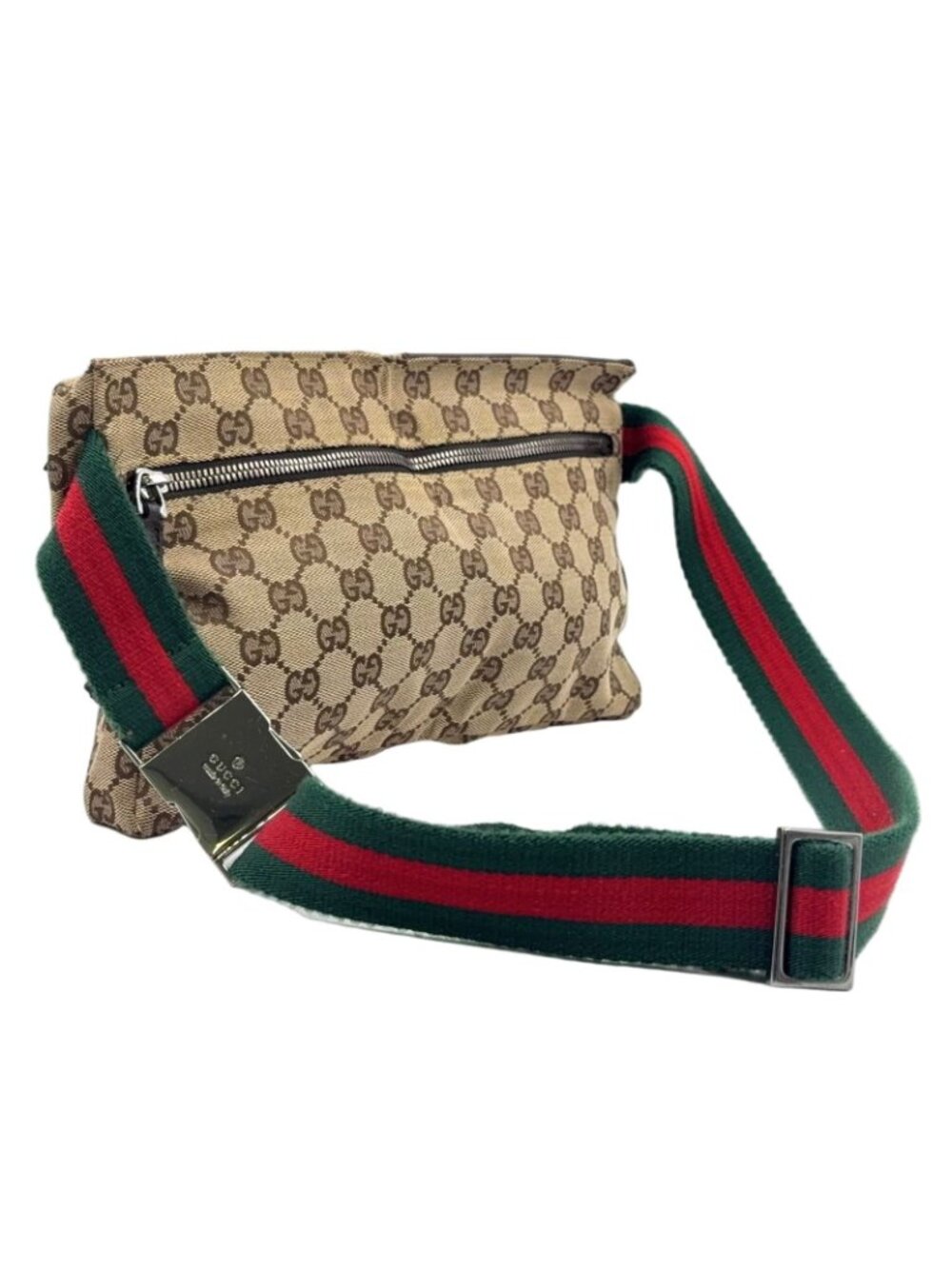 Gucci GG Pattern Canvas Leather Brown Beige Belt Bag Waist Pouch Silver - Picture 2 of 15
